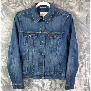 Levis Womens Denim Jean Jacket Size Medium Classic Cropped Trucker Country Girl